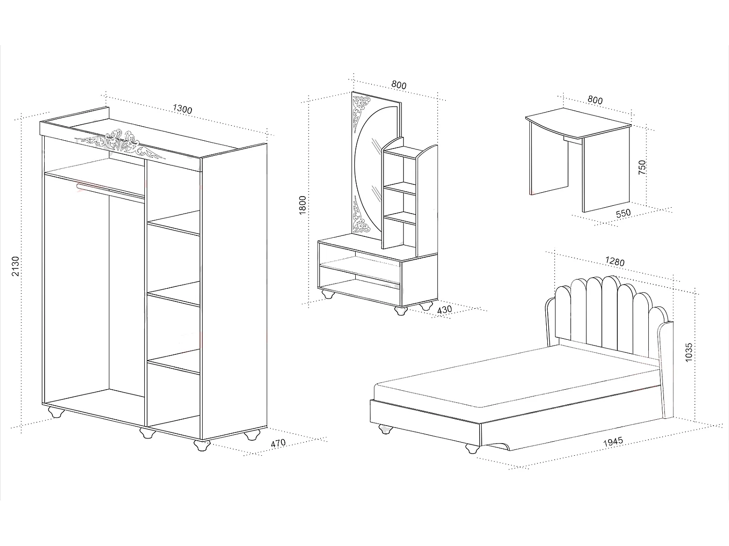 Cameretta moderna completa 120x190 cm bianco marmo e rosa CCU20