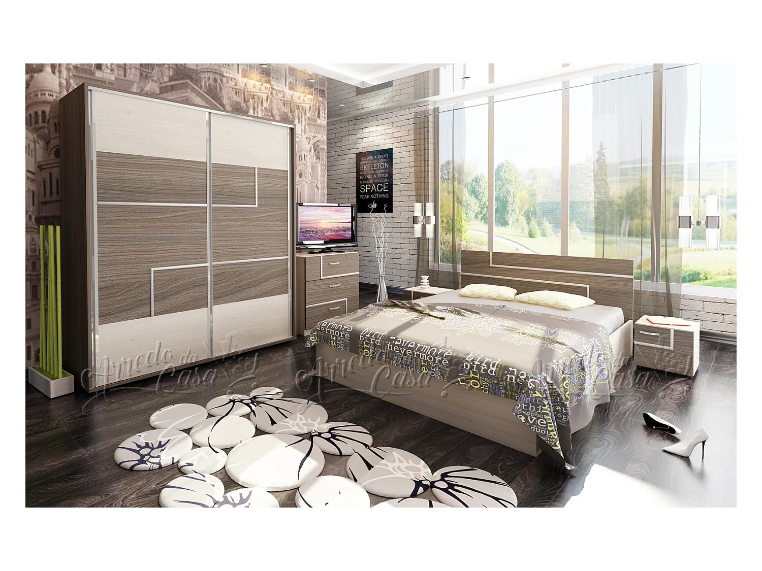 Camera da letto completa bianca e nero CDLU18