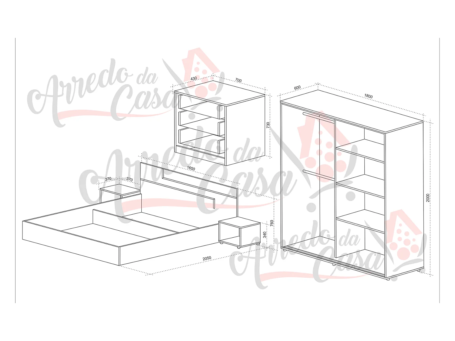 Camera da letto completa bianca e nero CDLU18
