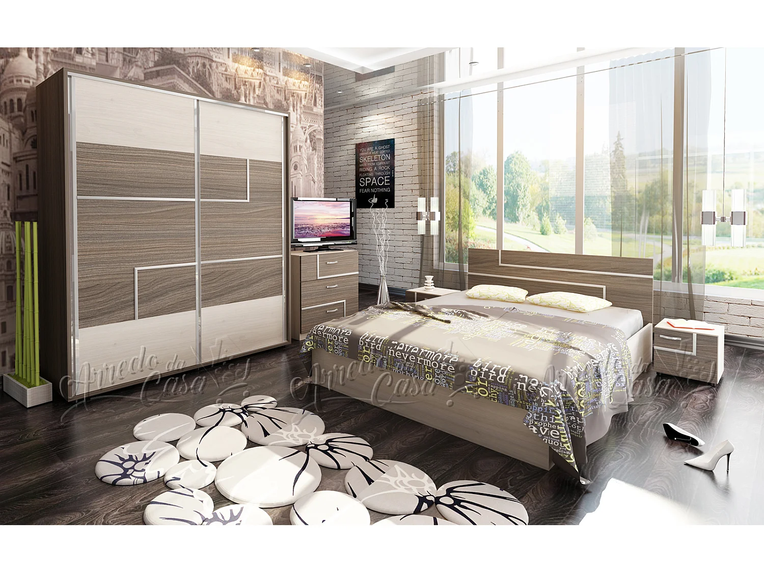 Camera da letto completa bianca e nero CDLU18