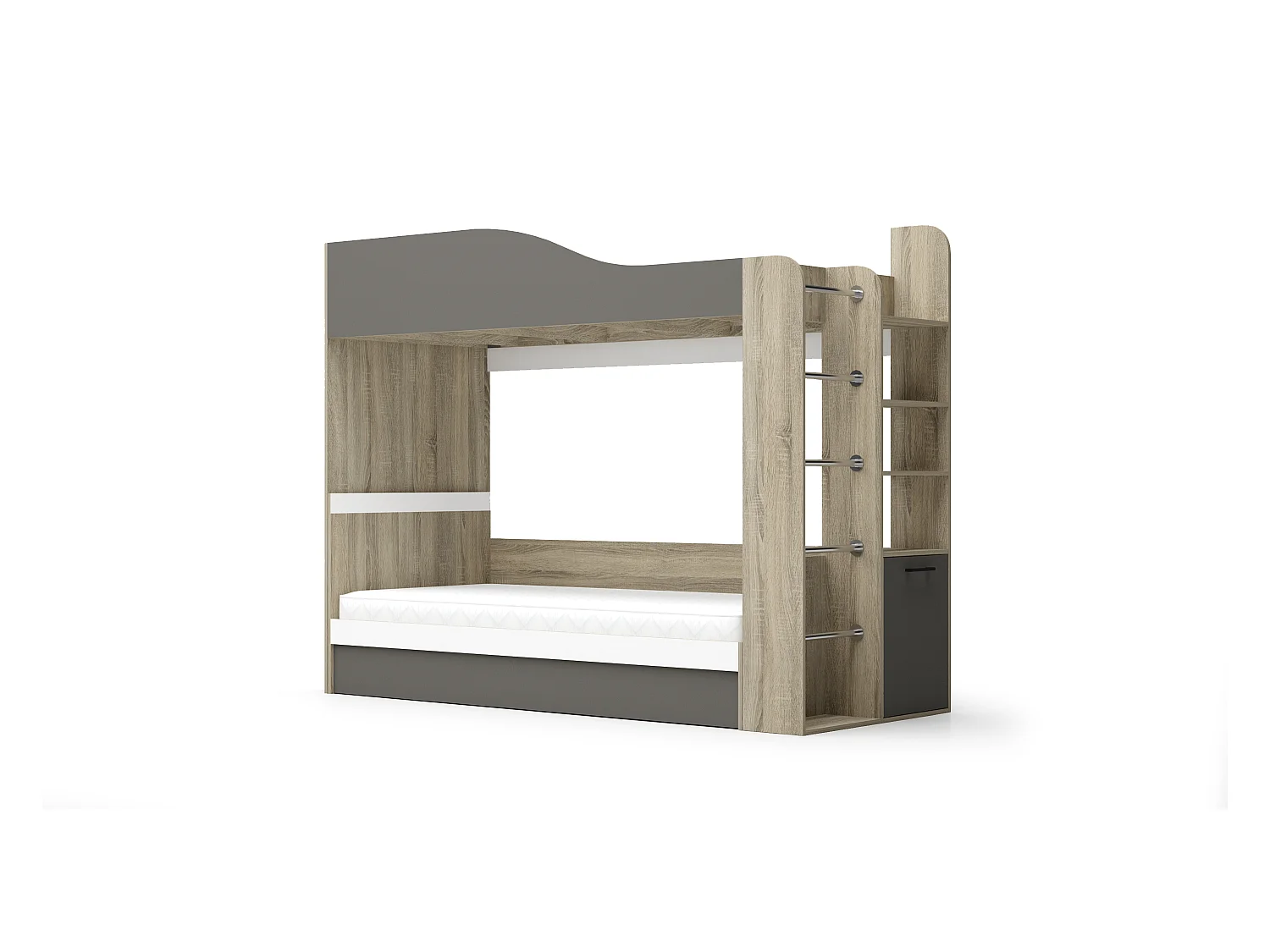 Cameretta completa con letto a castello 90x200 cm rovere, antracite e bianco CBG10