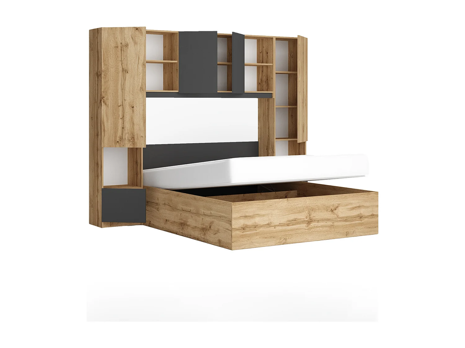 Camera da letto con armadio a ponte 254x200 cm rovere e antracite CMG49