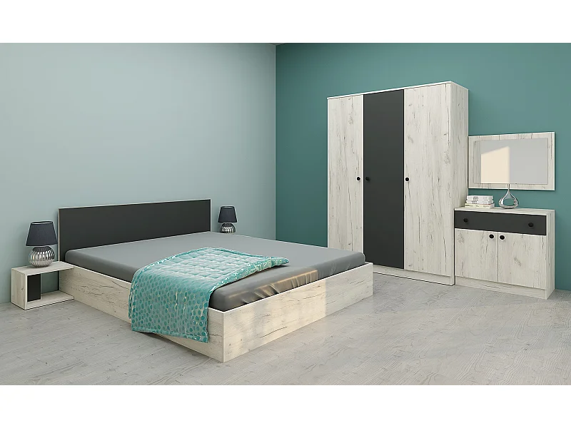 Camera da letto matrimoniale completa bianco legno e antracite CDMG1