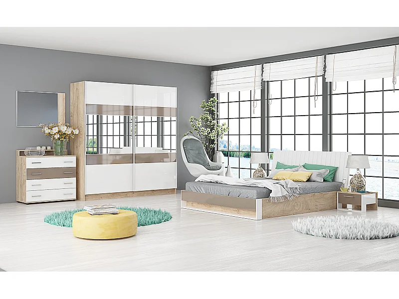 Camera da letto completa rovere/bianco lucido/cappuccino CMG16
