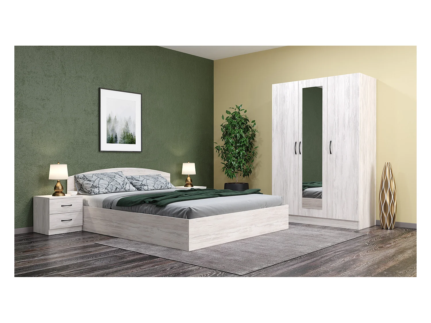 Camera da letto completa 160x200 design moderno effetto legno bianco CMG39