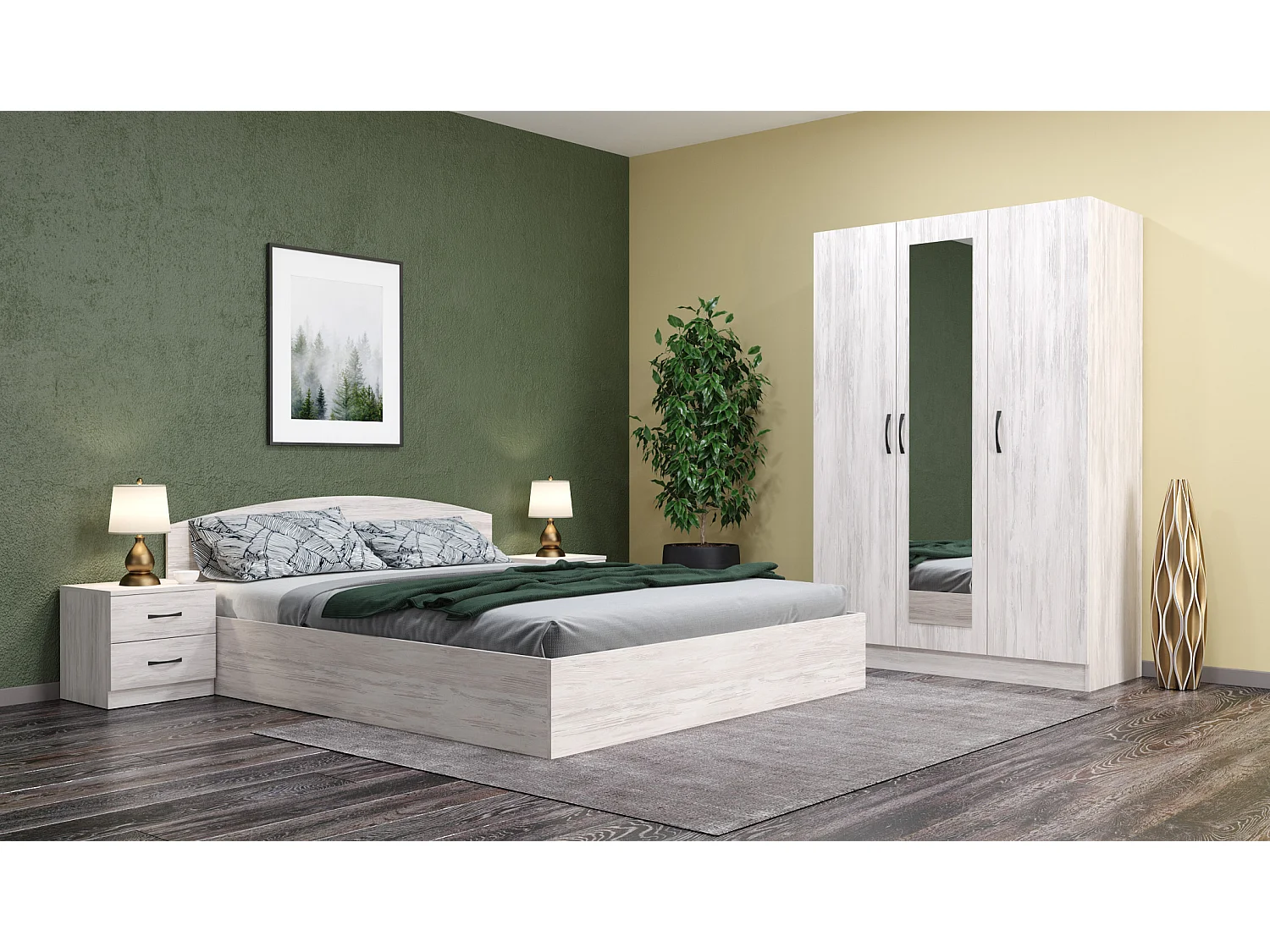 Camera da letto completa 160x200 design moderno effetto legno bianco CMG39