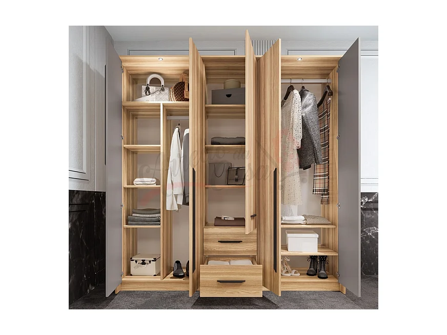 Camera da letto completa legno naturale e grigio chiaro CDLI37