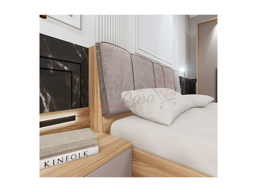 Camera da letto completa legno naturale e grigio chiaro CDLI37