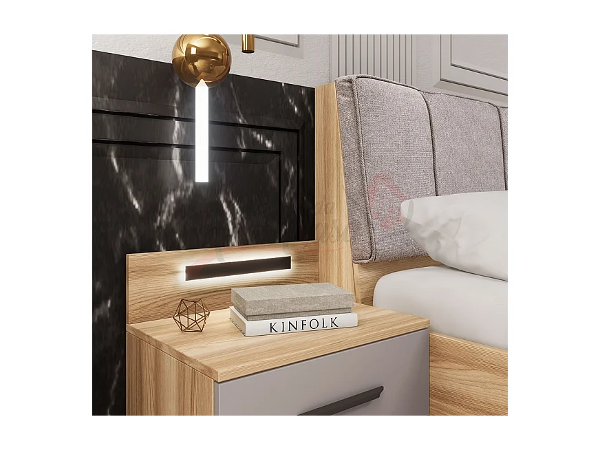 Camera da letto completa legno naturale e grigio chiaro CDLI37