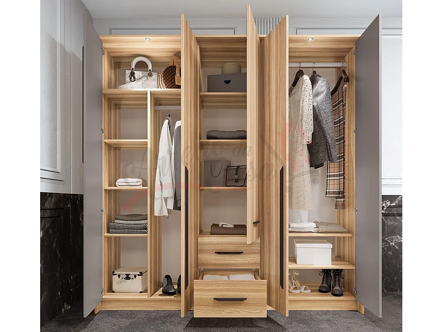 Camera da letto completa legno naturale e grigio chiaro CDLI37