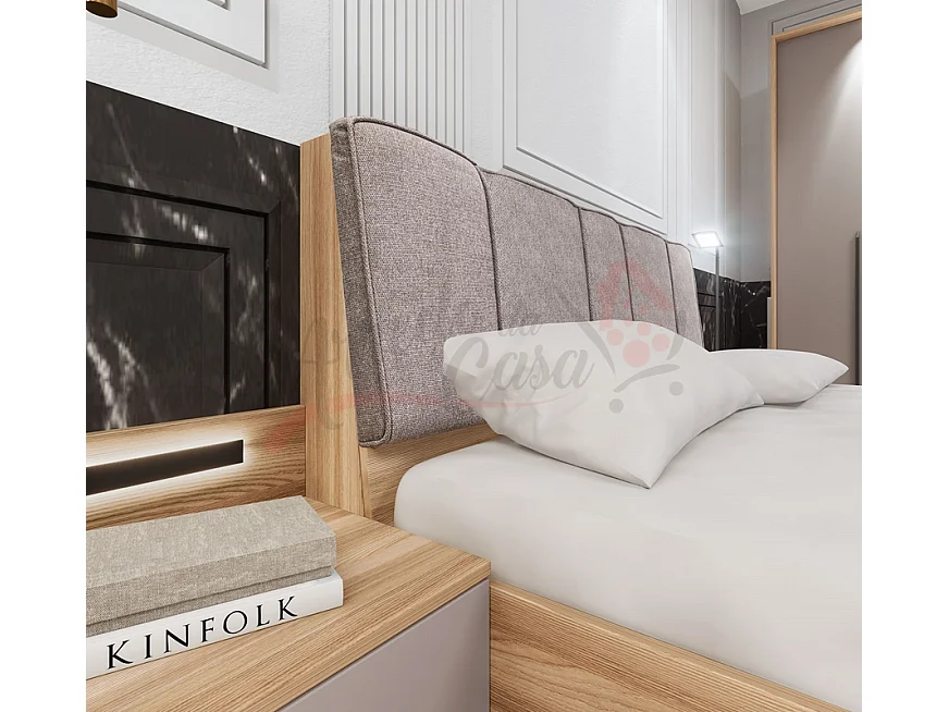 Camera da letto completa legno naturale e grigio chiaro CDLI37