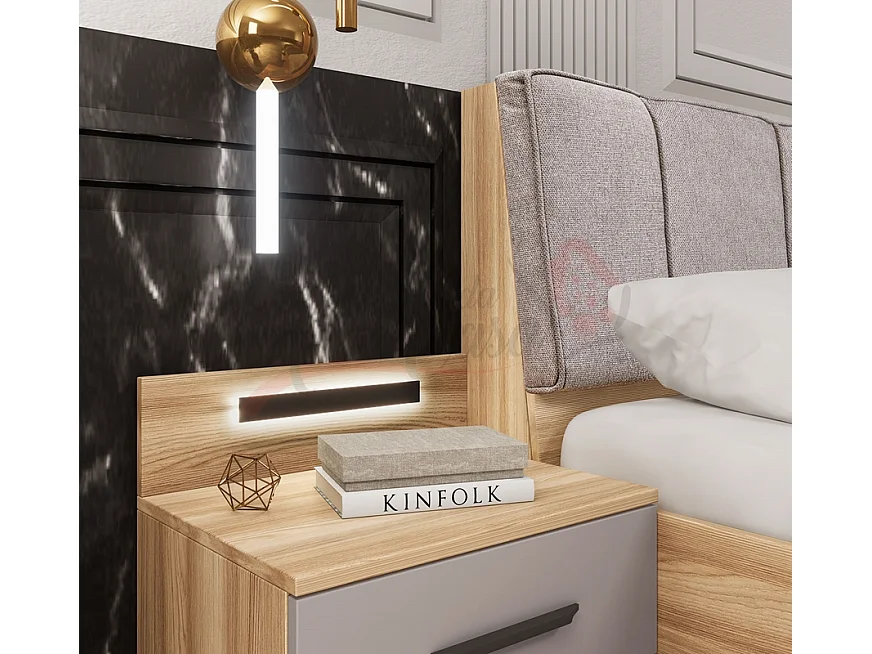 Camera da letto completa legno naturale e grigio chiaro CDLI37