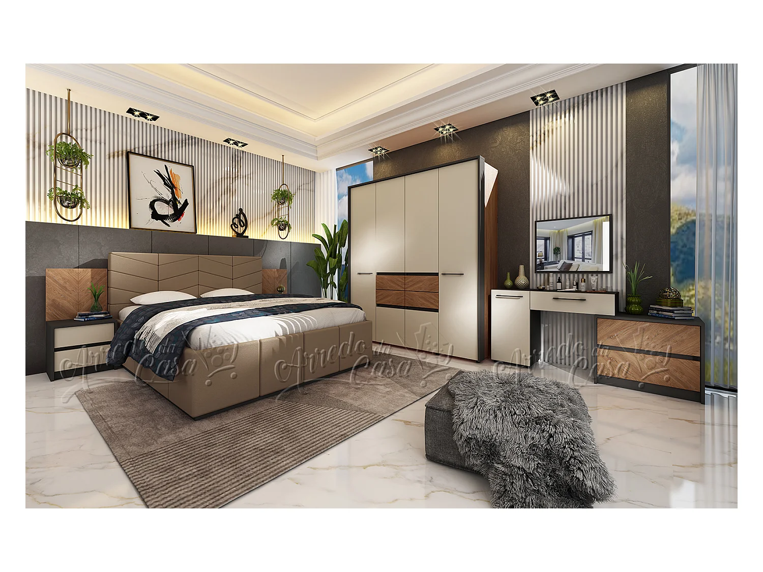 Camera da letto completa moderna 160x200 grafite beige noce CDLU36