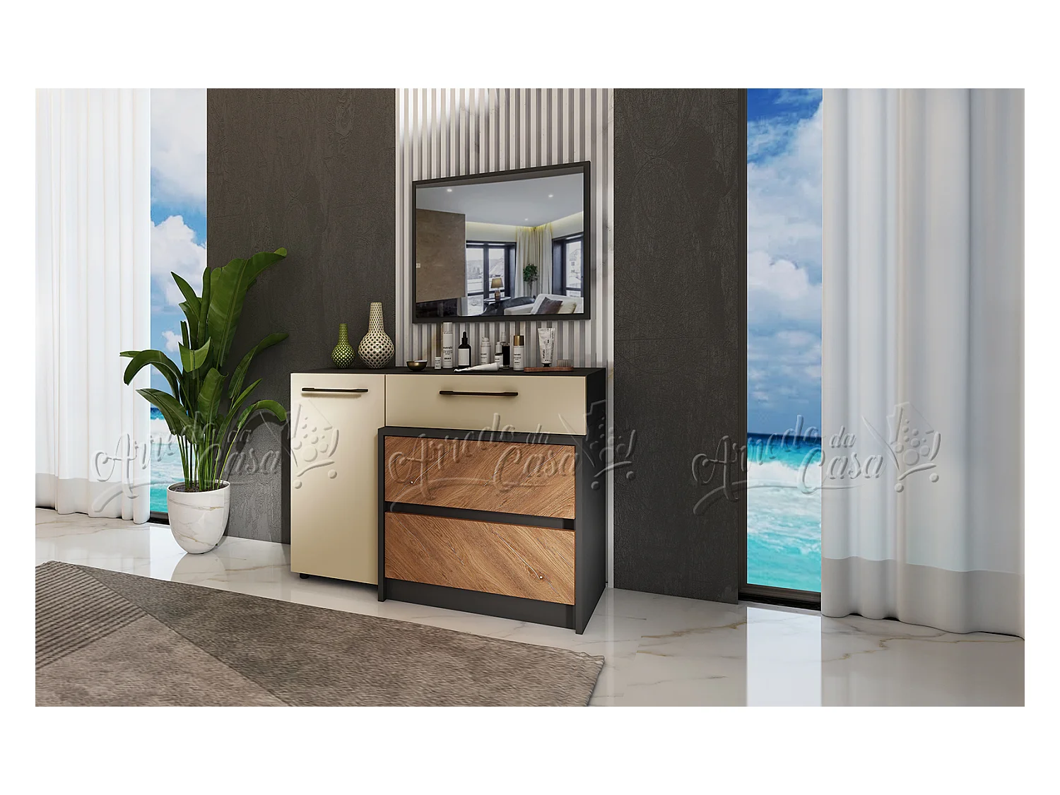 Camera da letto completa moderna 160x200 grafite beige noce CDLU36