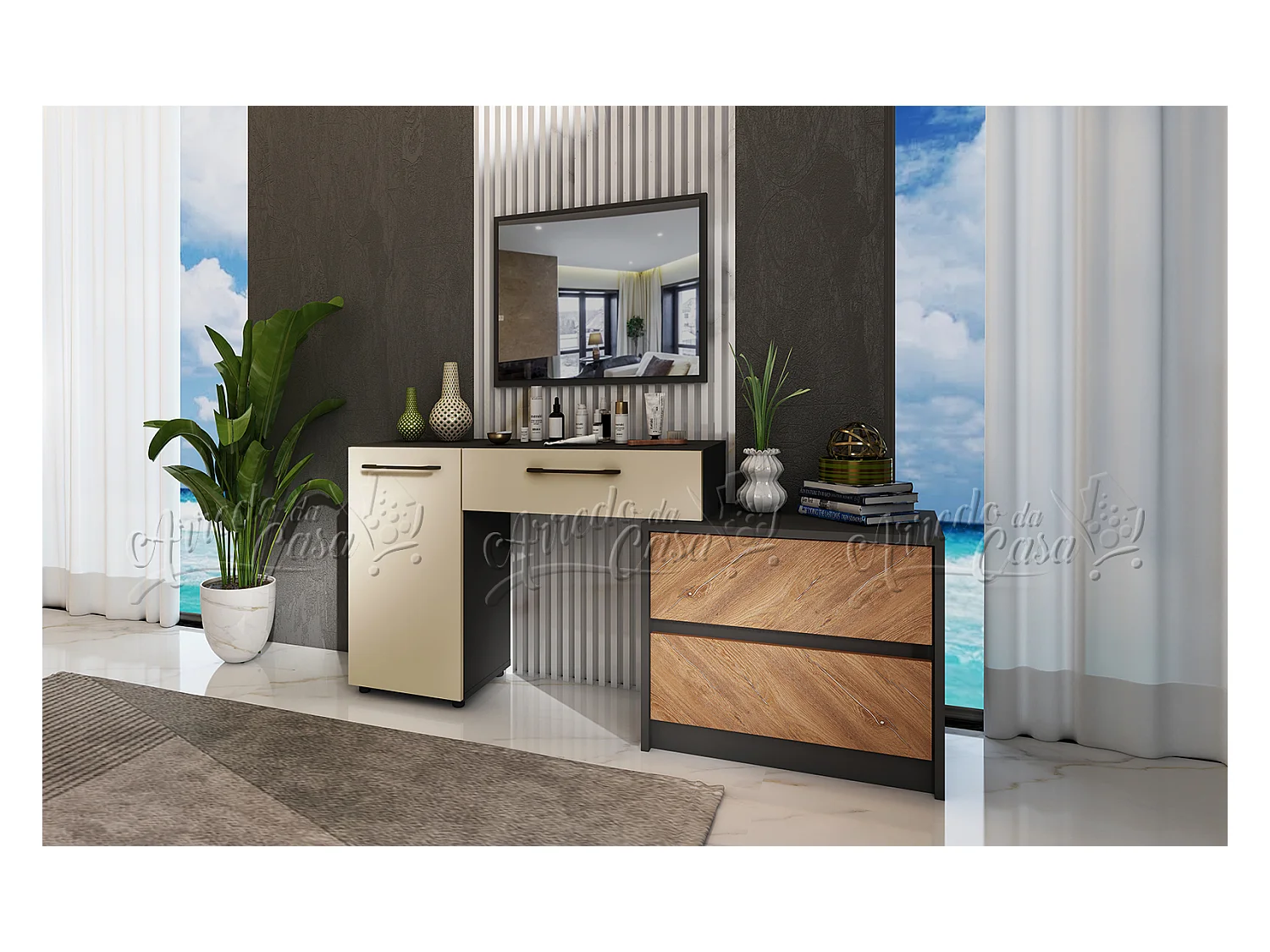 Camera da letto completa moderna 160x200 grafite beige noce CDLU36