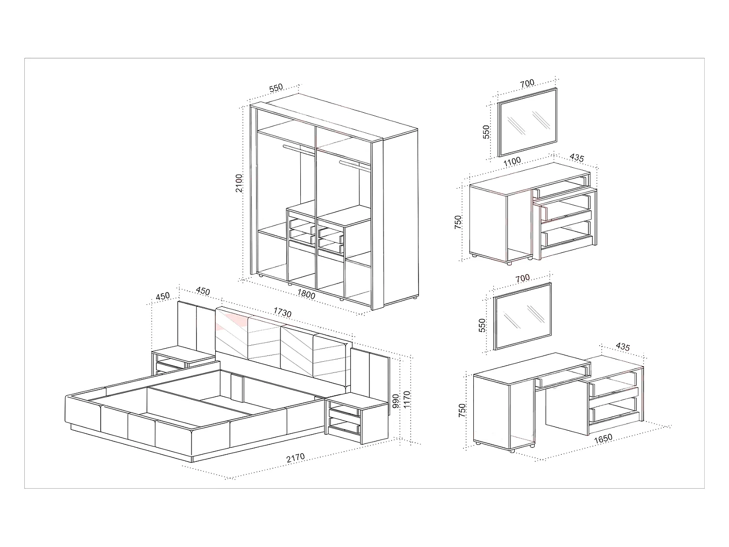 Camera da letto completa moderna 160x200 grafite beige noce CDLU36