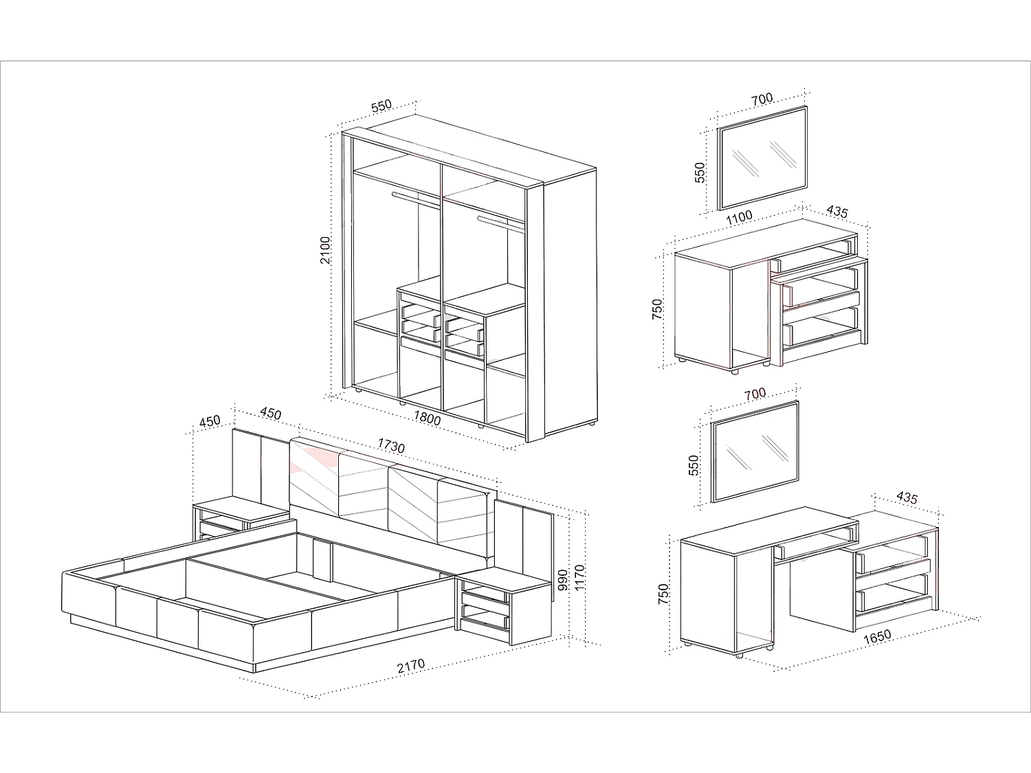 Camera da letto completa moderna 160x200 grafite beige noce CDLU36