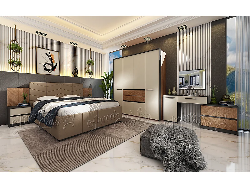 Camera da letto completa moderna 160x200 grafite beige noce CDLU36