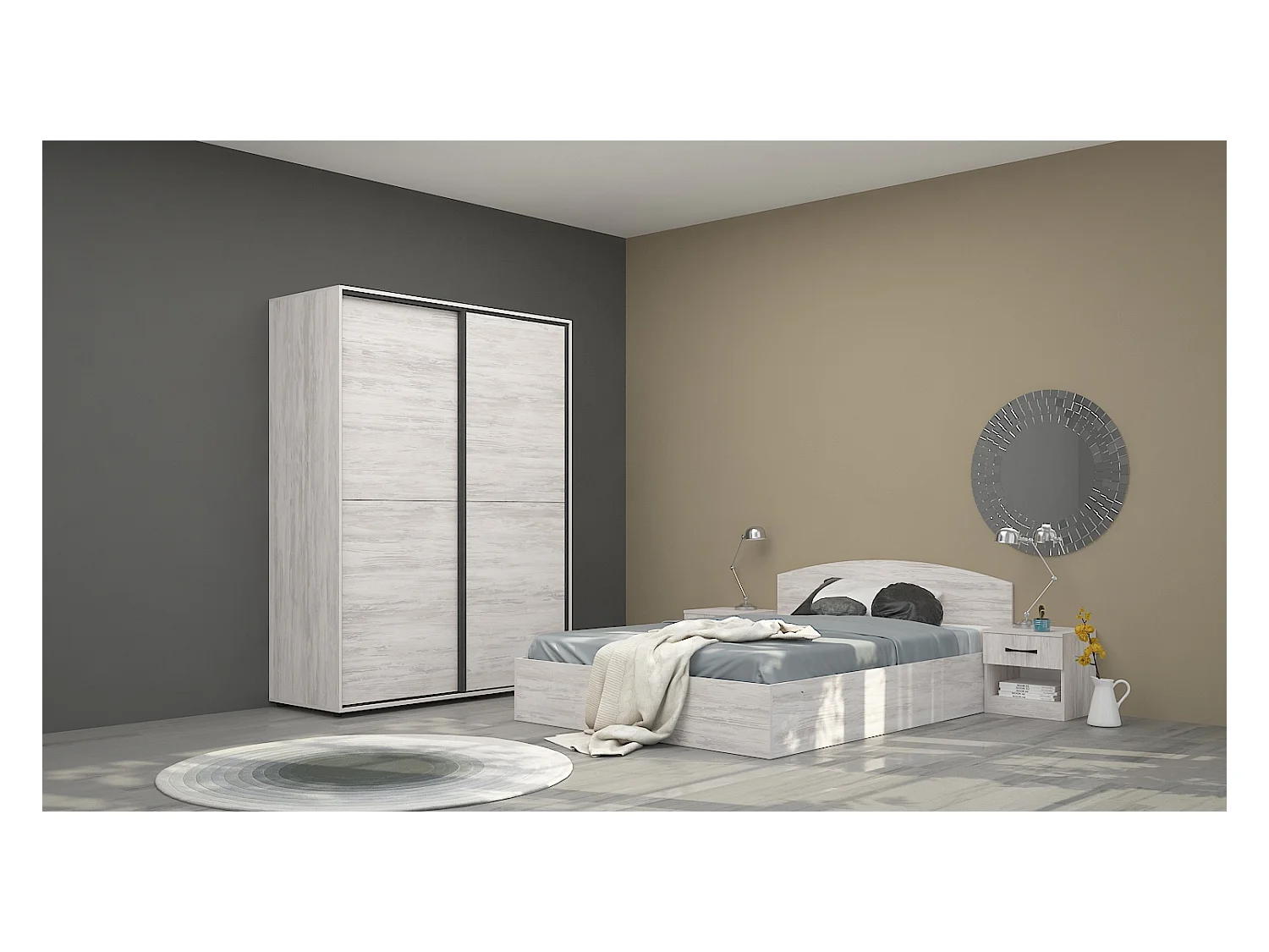 Camera da letto matrimoniale 160x200 completa design effetto legno bianco CMG42