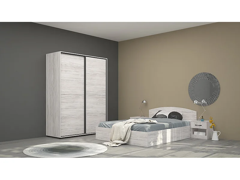 Camera da letto matrimoniale 160x200 completa design effetto legno bianco CMG42