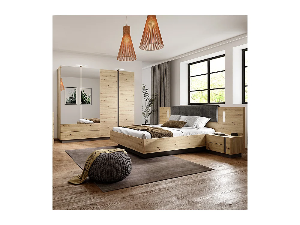 Camera da letto matrimoniale completa moderna rovere con dettagli grigio grafite CDLLK1