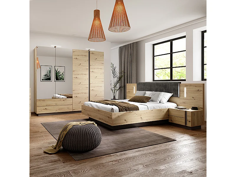 Camera da letto matrimoniale completa moderna rovere con dettagli grigio grafite CDLLK1