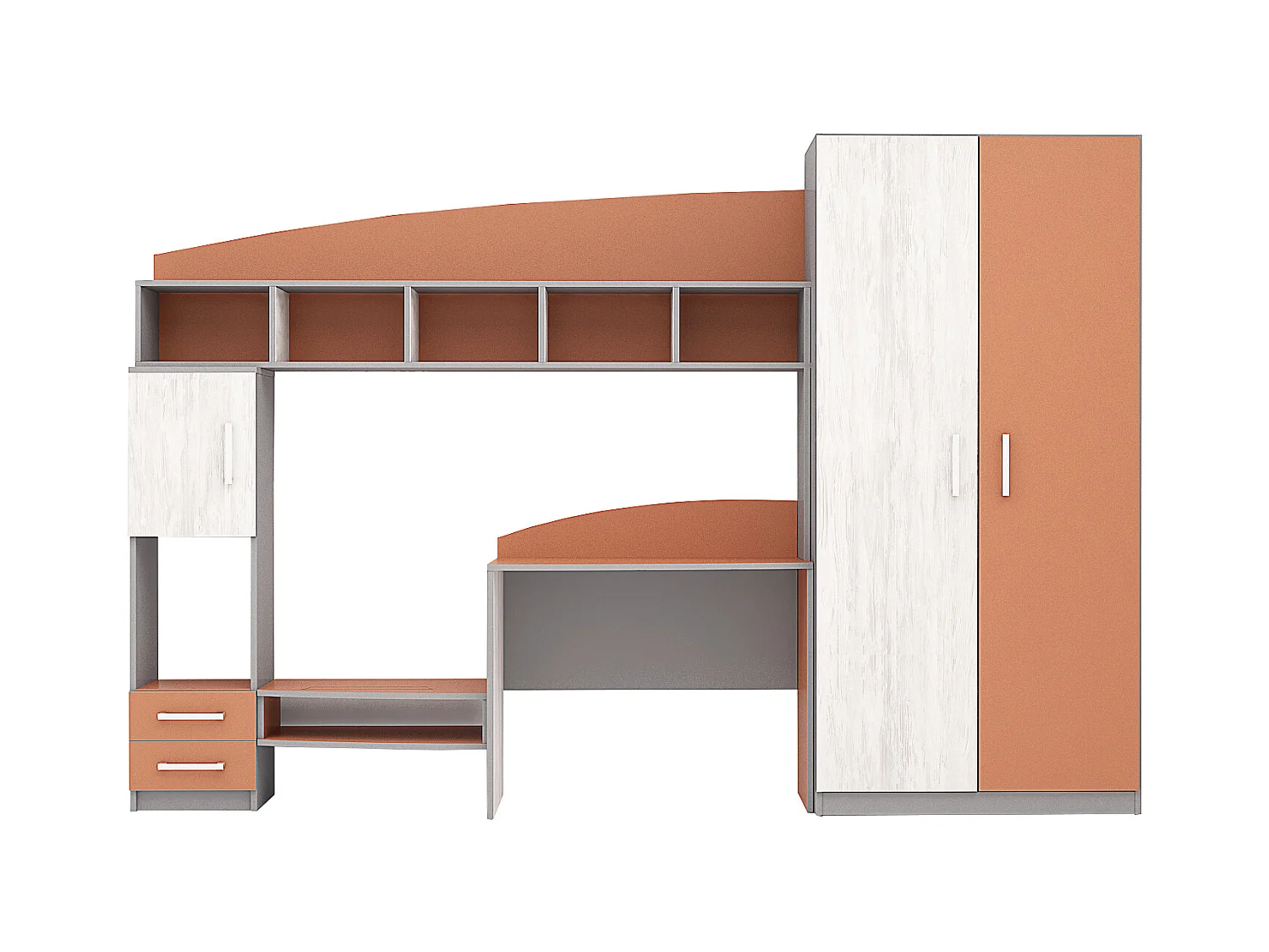 Cameretta completa moderna con 2 letti contenitore 82x190 cm bianco legno/arancio/grigio CBG2