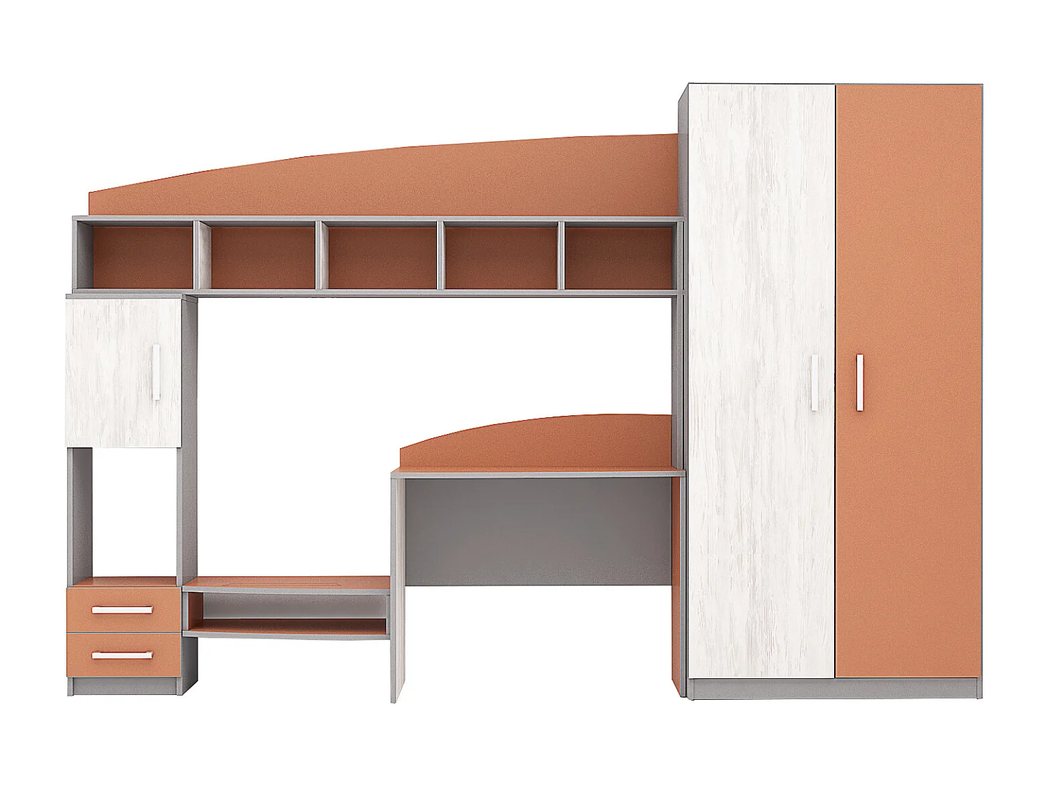 Cameretta completa moderna con 2 letti contenitore 82x190 cm bianco legno/arancio/grigio CBG2