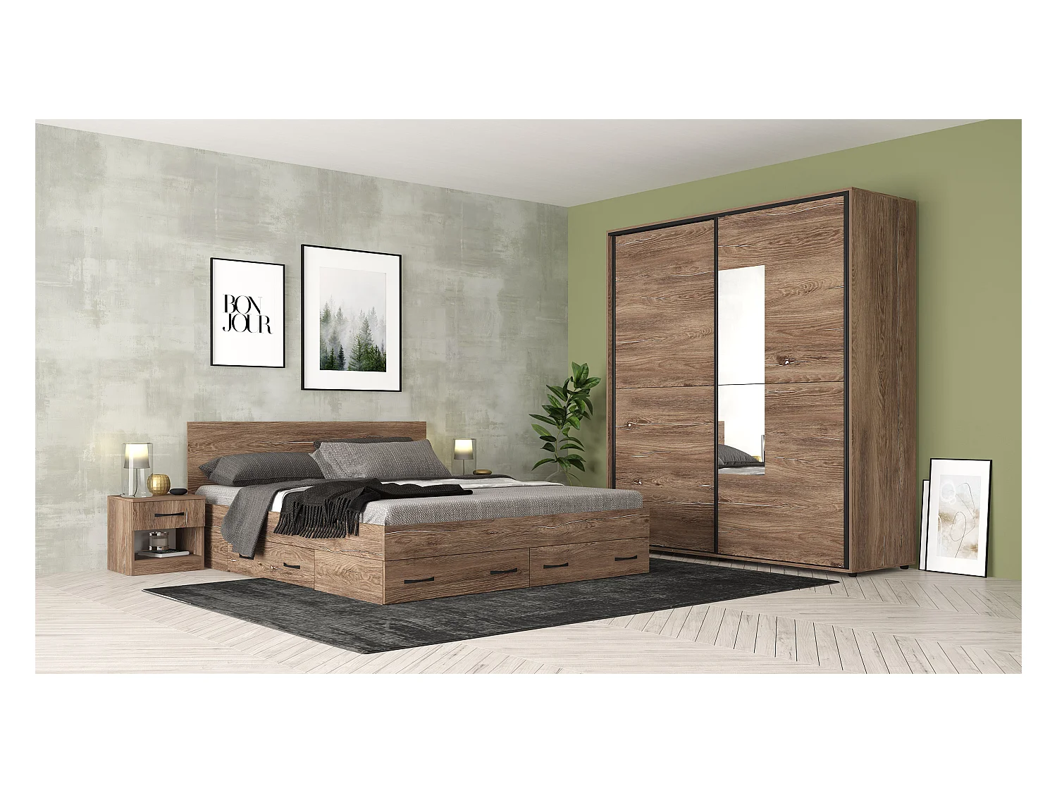 Camera da letto matrimoniale completa con letto 160x200 cm marrone CMG43