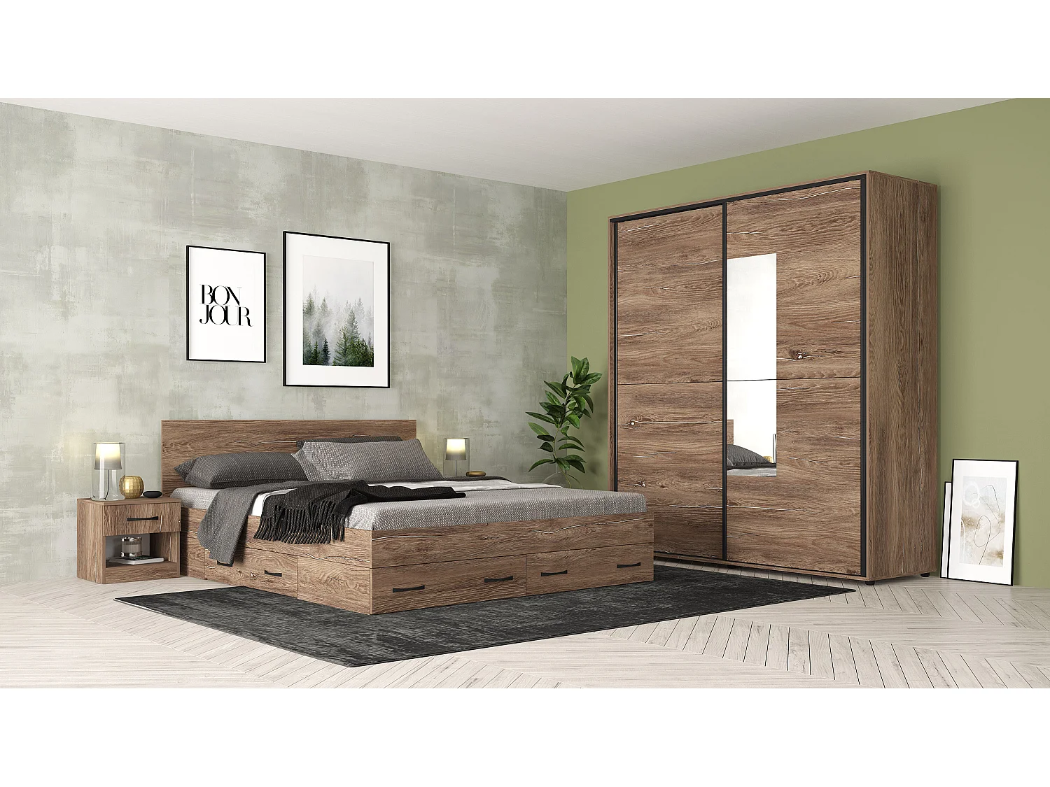 Camera da letto matrimoniale completa con letto 160x200 cm marrone CMG43