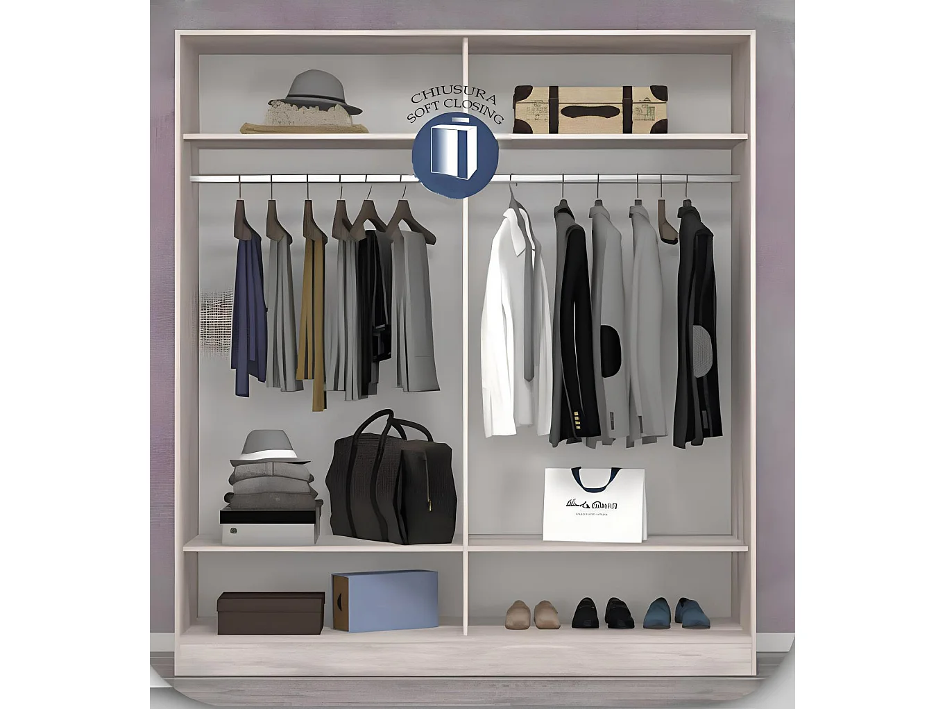 Camera matrimoniale completa 160x200 cm in rovere bianco e grigio lucido CMG31