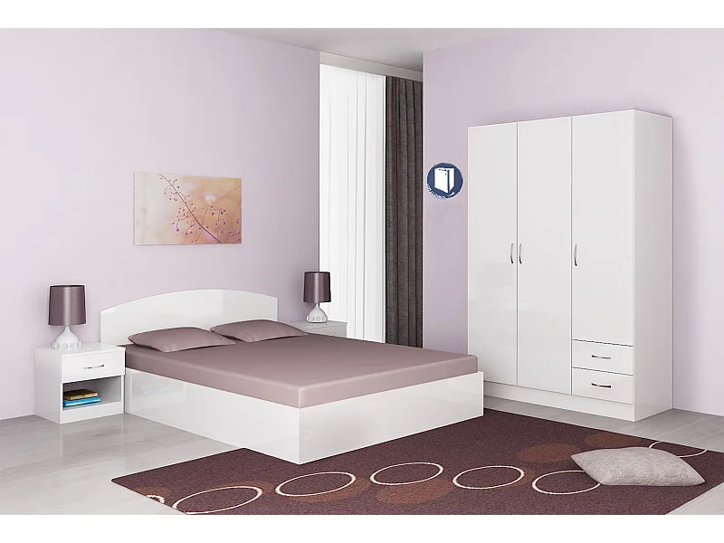 Camera da letto completa con letto a francese 140x190 design laccato bianco lucido CMG40
