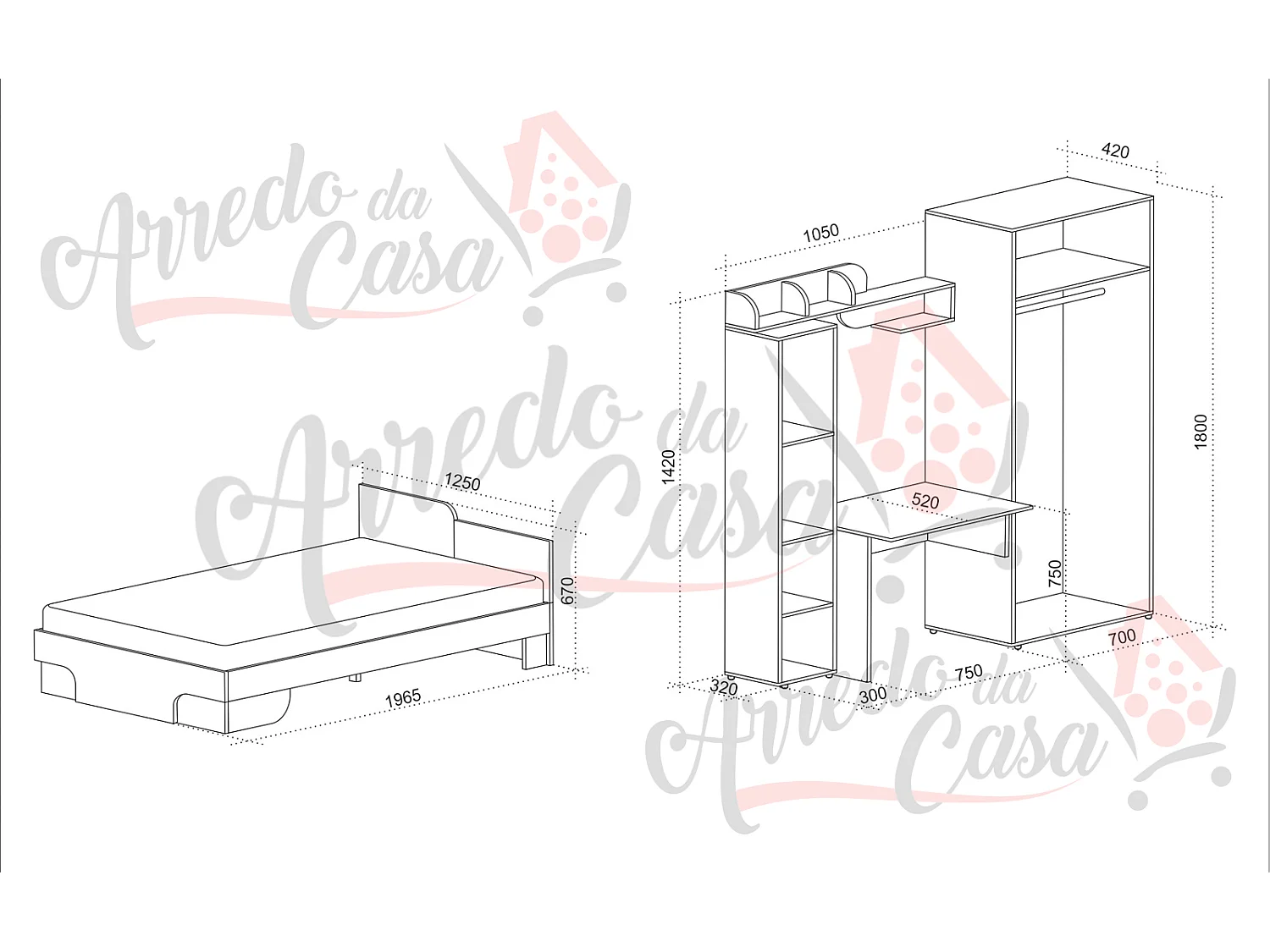 Cameretta singola completa viola e verde CCU8