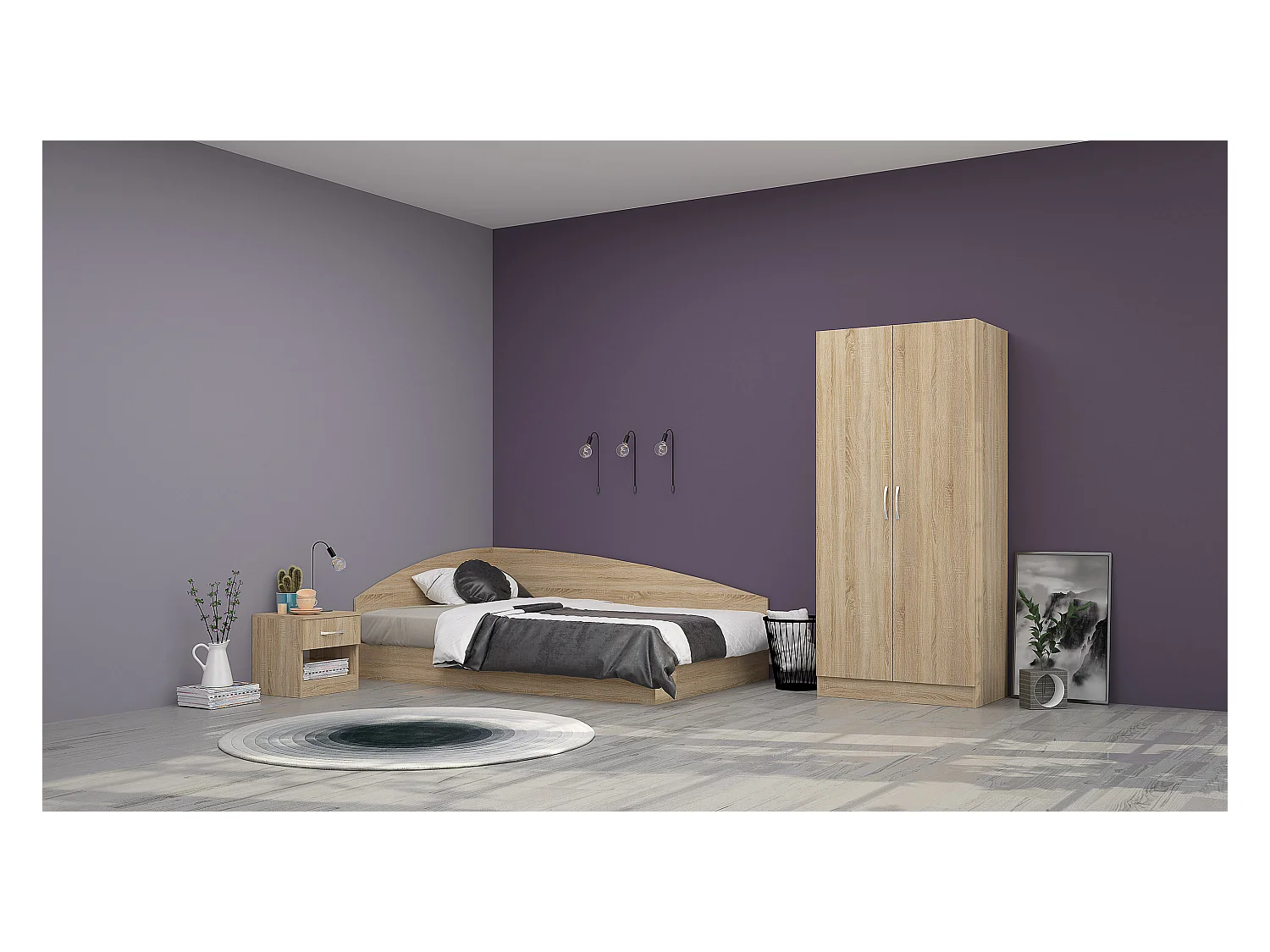 Cameretta 120x190 completa con letto a una piazza e mezza ad angolo sonoma CBG8