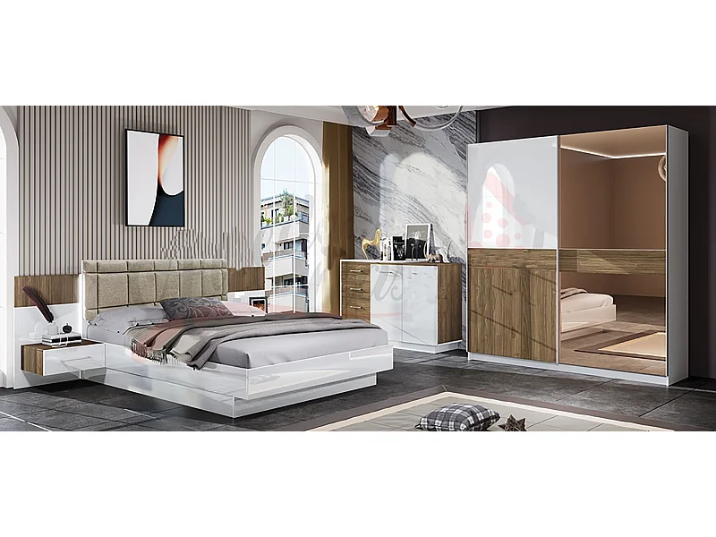 Camera da letto completa legno e bianco lucido CDLI35