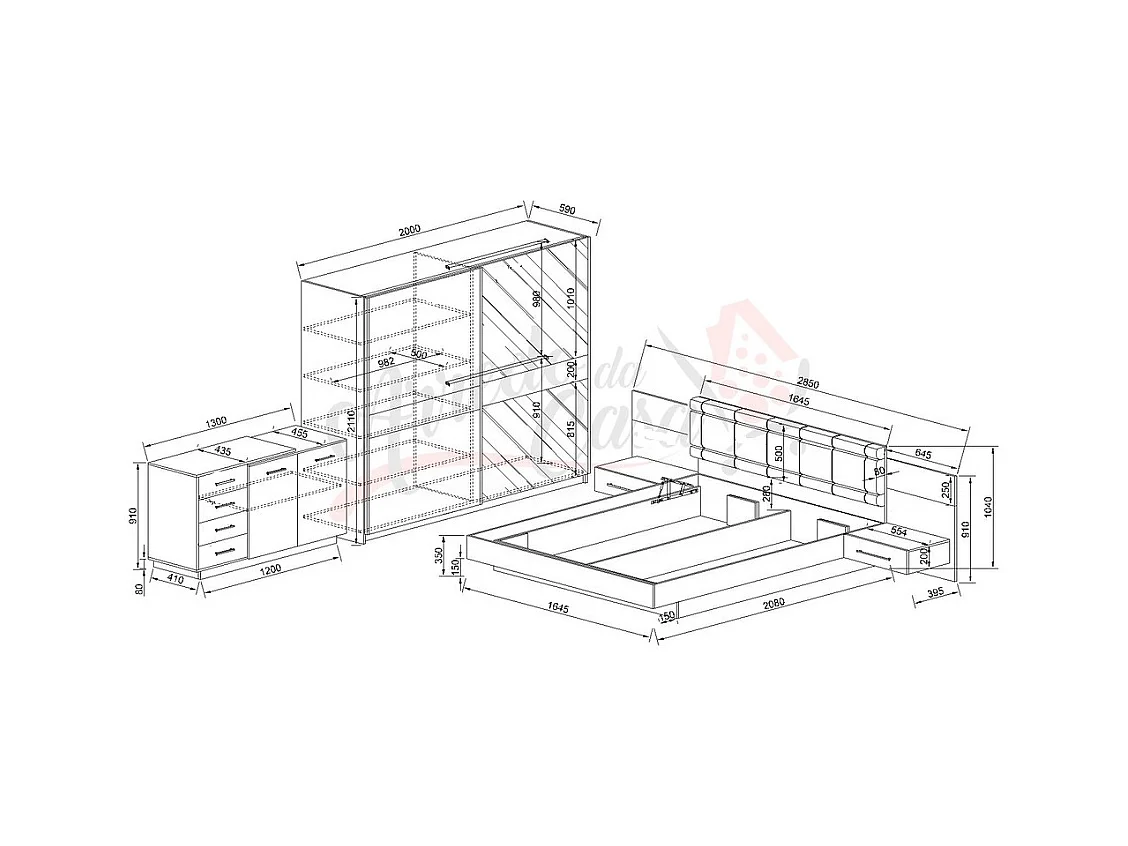 Camera da letto completa legno e bianco lucido CDLI35