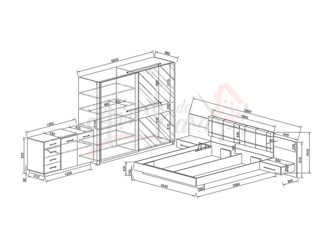 Camera da letto completa legno e bianco lucido CDLI35