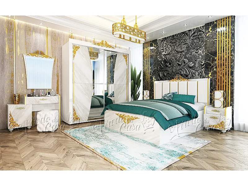 Camera da letto completa marmo e bianco lucido CDLU34