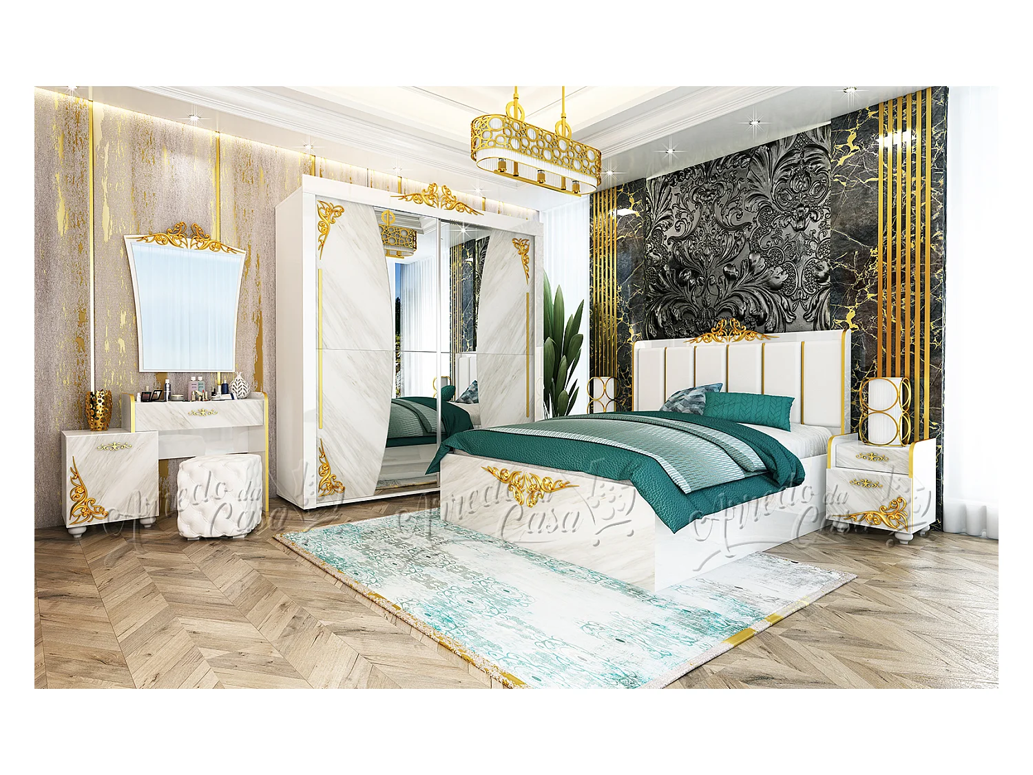 Camera da letto completa marmo e bianco lucido CDLU34