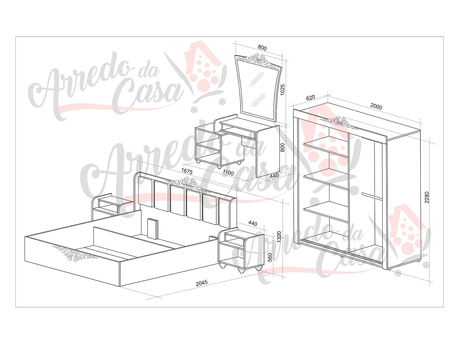 Camera da letto completa marmo e bianco lucido CDLU34