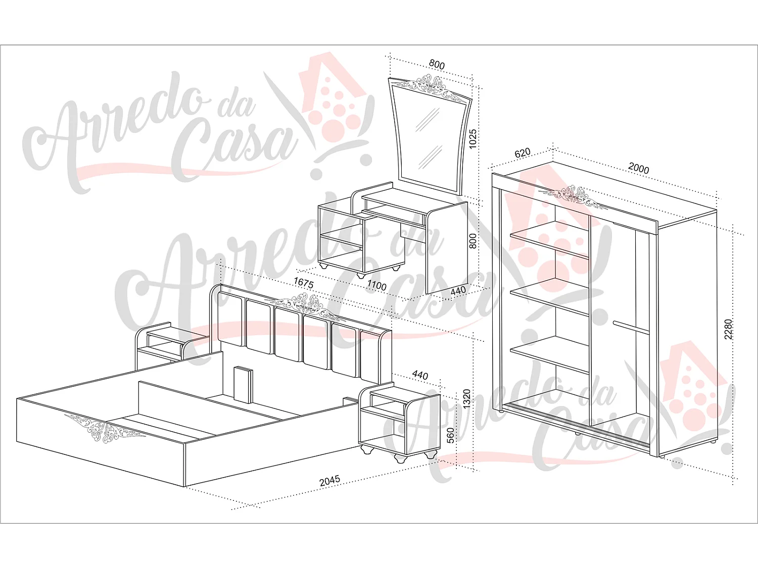 Camera da letto completa marmo e bianco lucido CDLU34