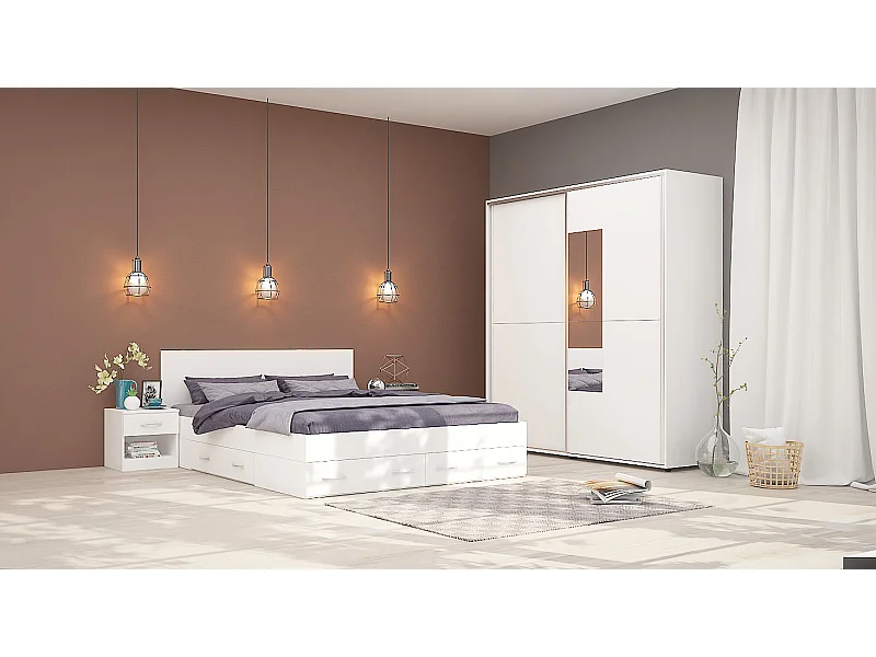 Camera da letto matrimoniale 160x200 completa design laccato bianco lucido CMG43