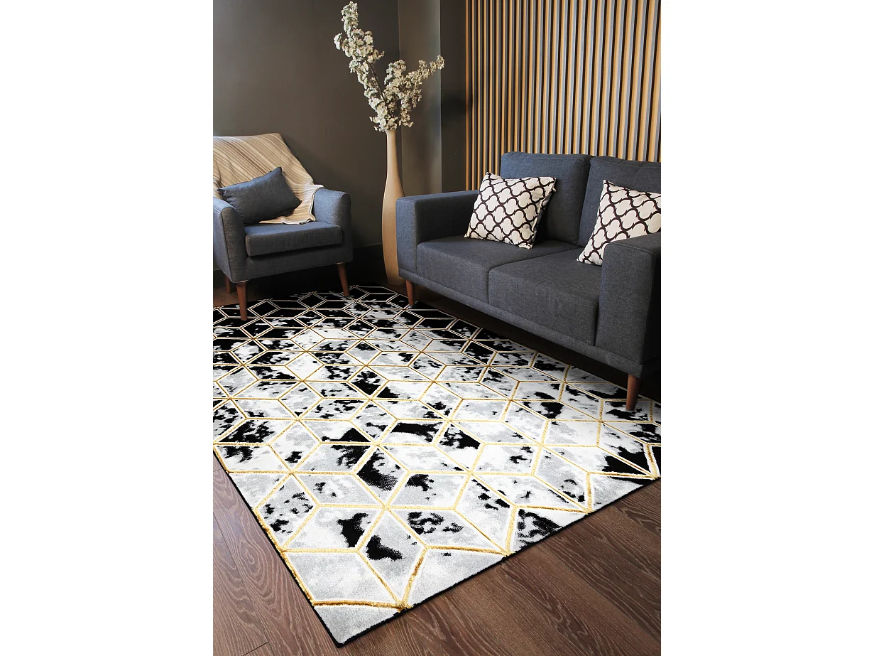 Tapis ALLURE 1966 Cube 3D - Structurel, élégant, glamour noir / L'or 80x150 cm