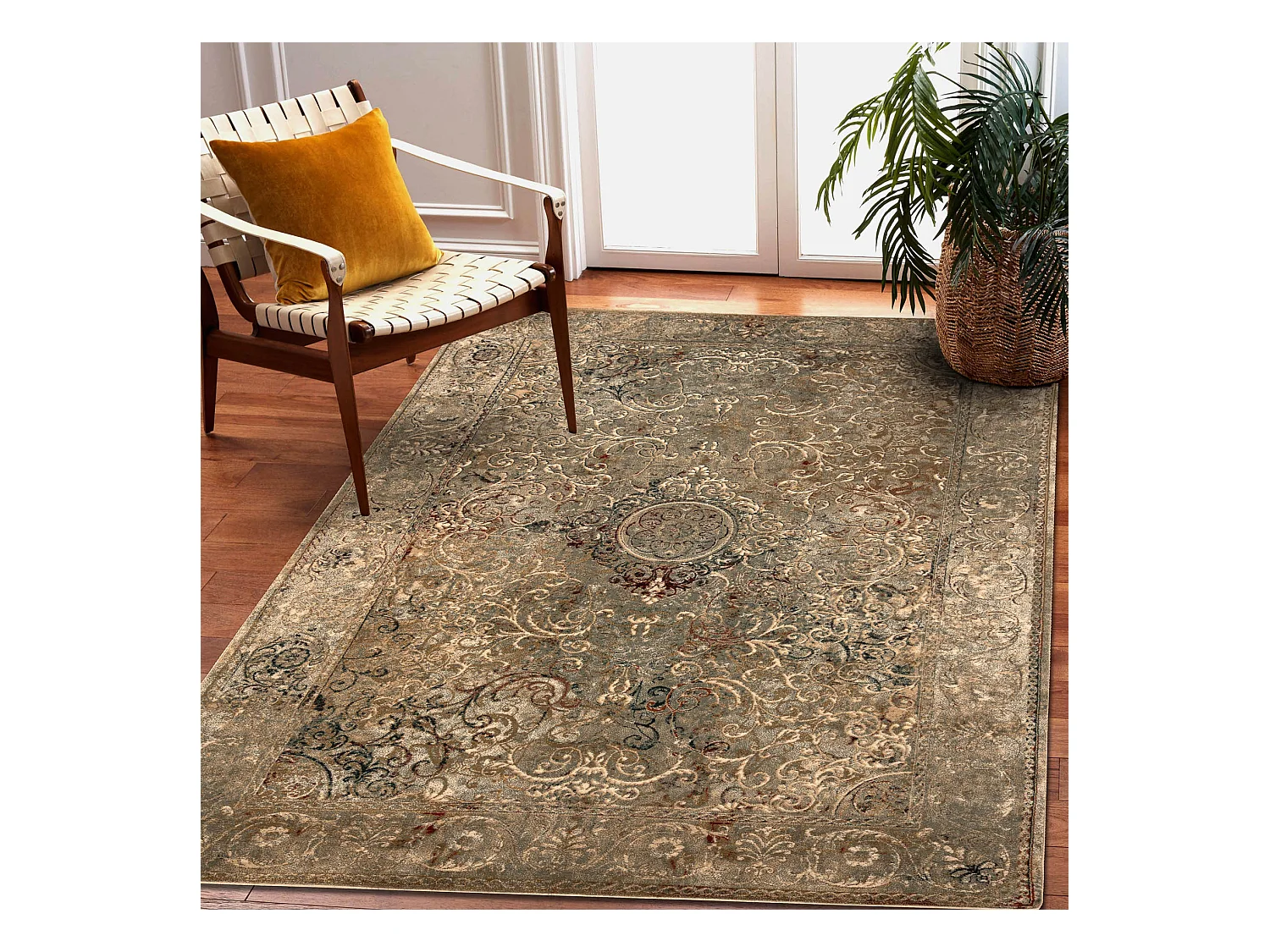 Tapis en laine OMEGA LUMIER Ornement vintage iron vert 170x235 cm