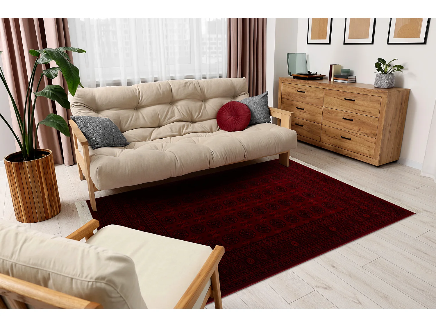 ORIENT 6889 tappeto bordeaux / nero Buchara, cornice, orientale, con f 180x270 cm