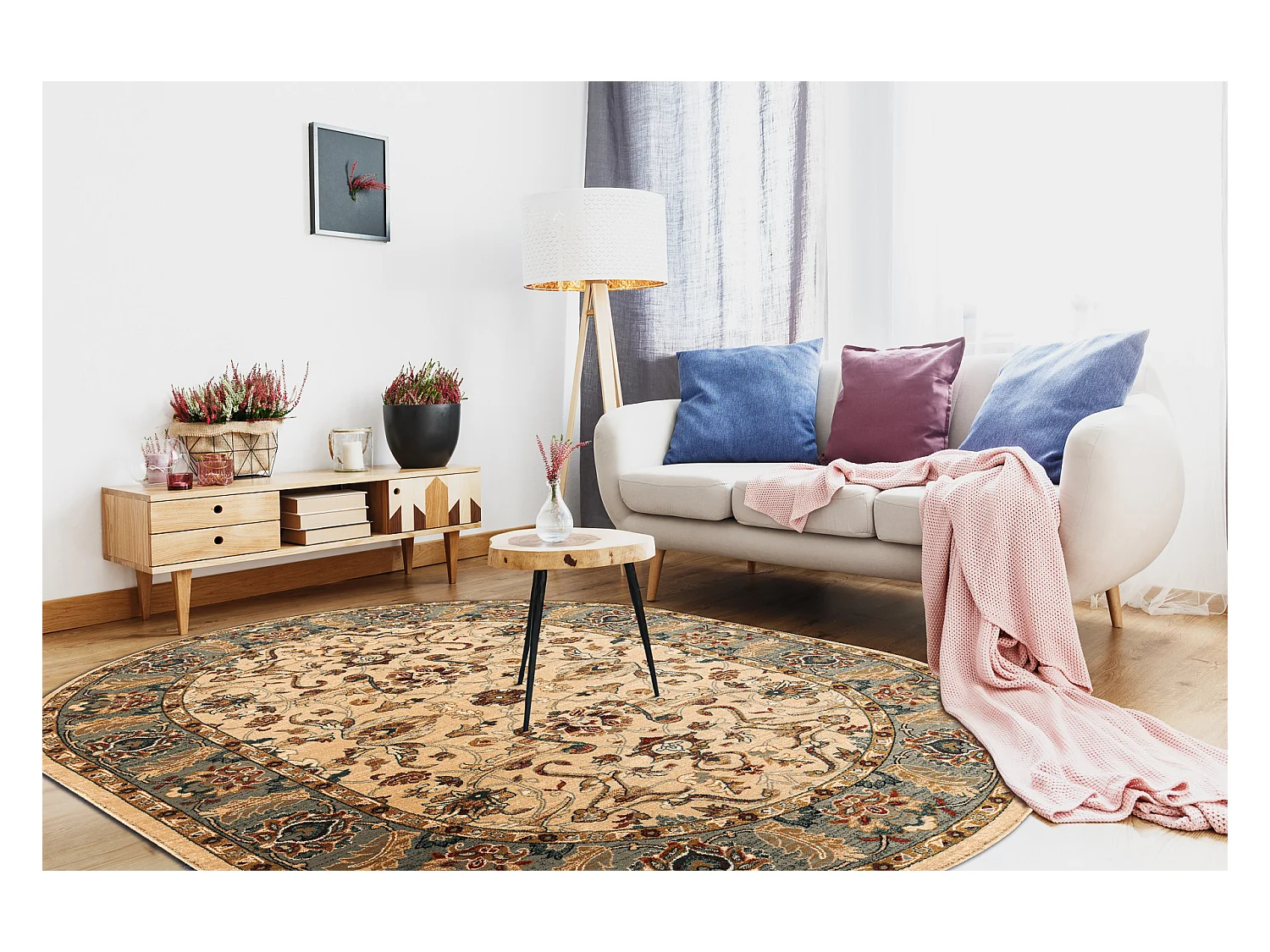 Tapis en laine OMEGA ovale ORDA fleurs jasmin 2 vert 170x235 cm