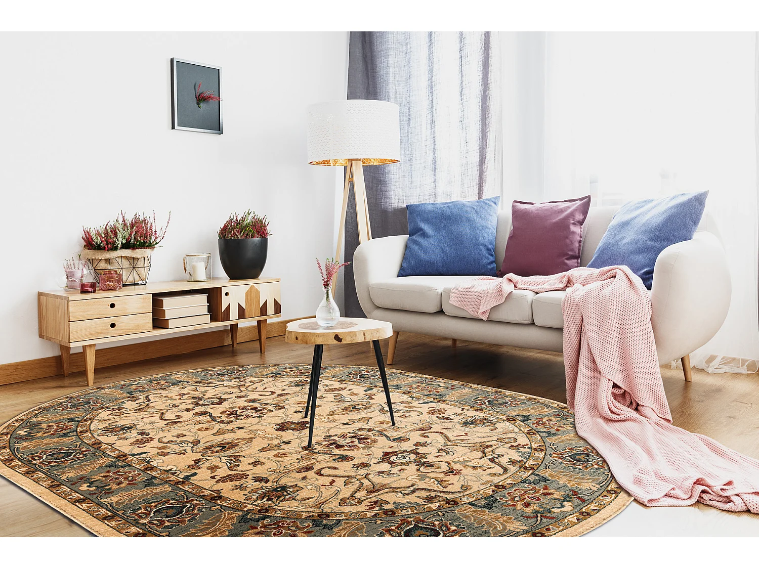 Dywan wełniany OMEGA owal ORDA kwiaty jaśmin 2 zielony 170x235 cm