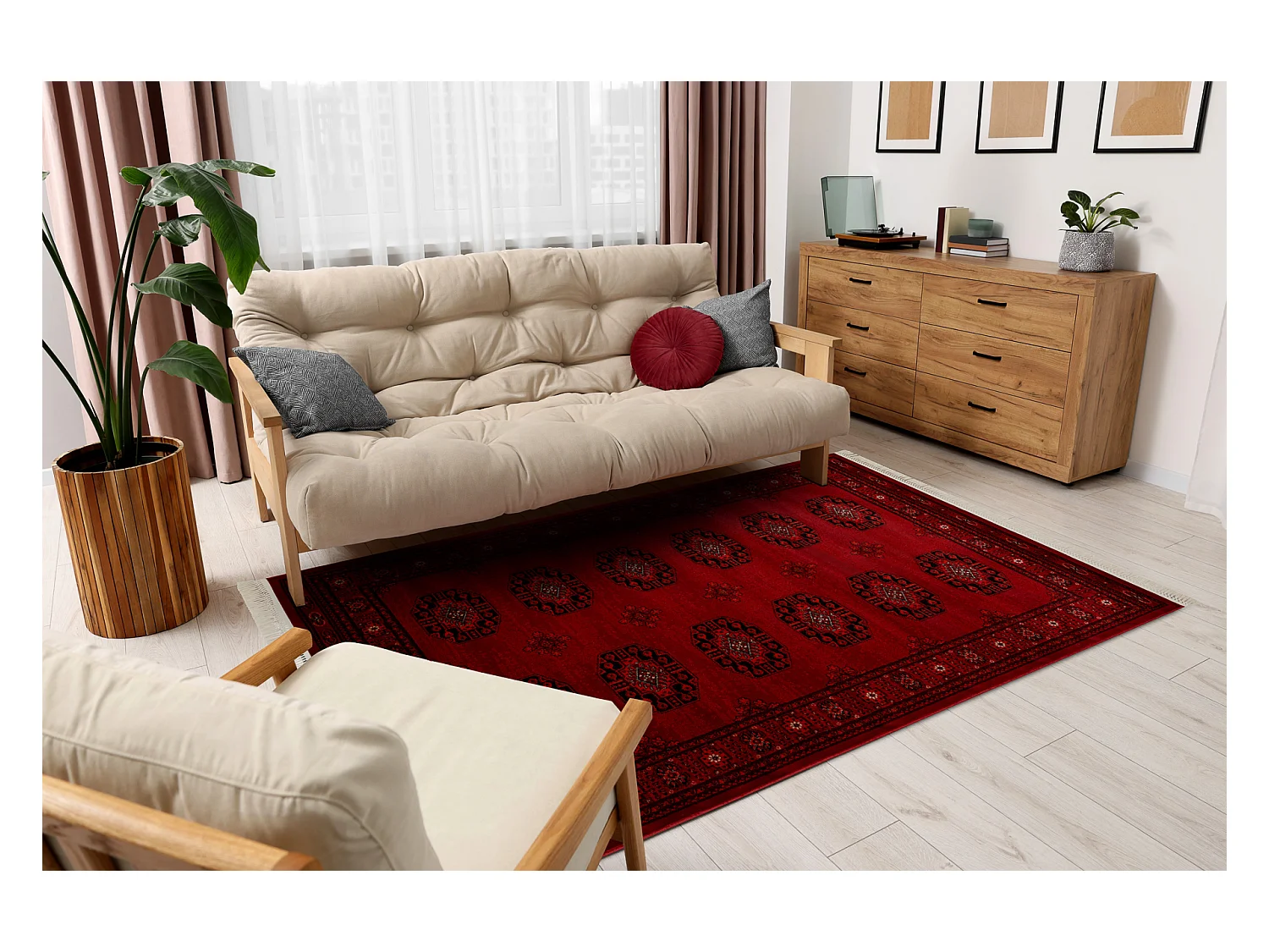 Tapis ORIENT 6871 bordeaux / noir Cadre, classique, ornement, à frang 150x230 cm