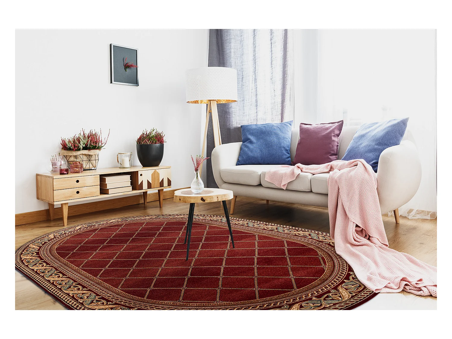 Tapis en laine OMEGA ovale KASTOR Treillis red 2 rouge 200x300 cm