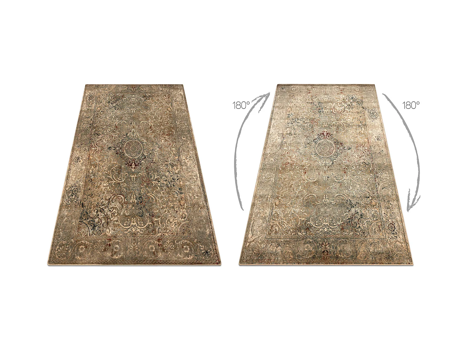 Tapis en laine OMEGA LUMIER Ornement vintage iron vert 235x350 cm